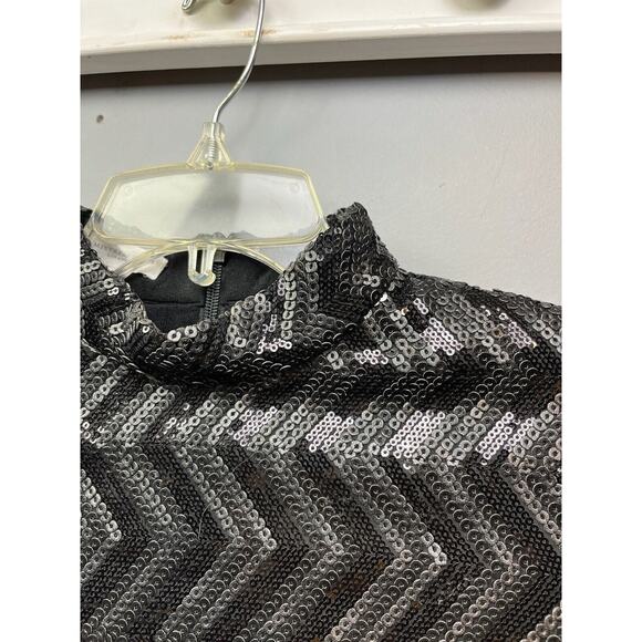 Mistress Rocks Crash Dress Womens medium Black Sequin Bodycon Mock Neck - Picture 6 of 8